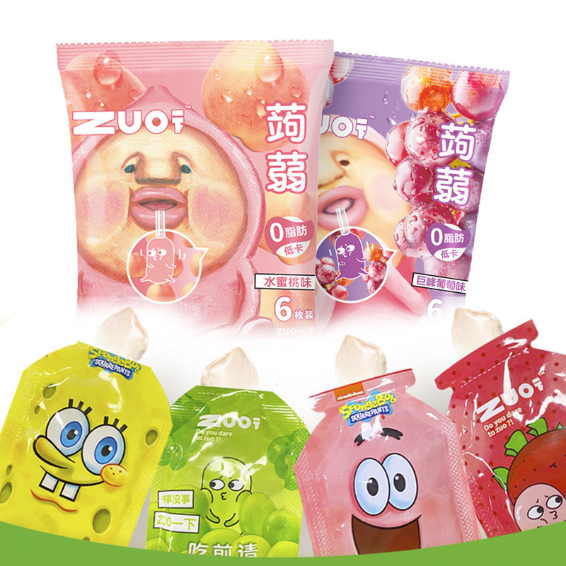 Create a trendy Chinese-style influencer version of the "Low-Cal Peach Lord" 96g fruit juice type konjac jelly, also known as the "sucking frozen."