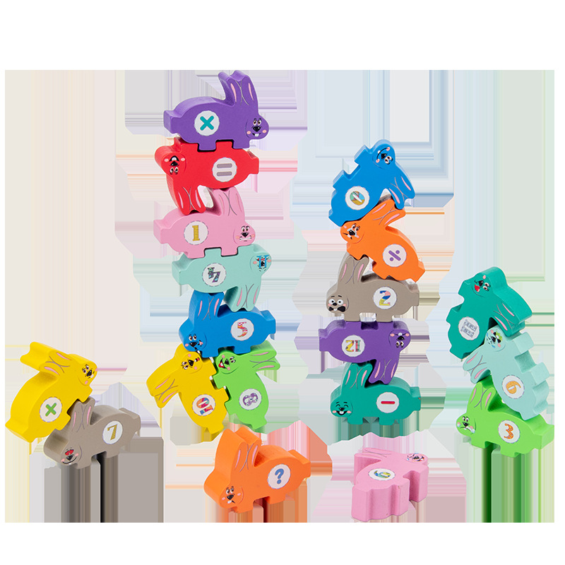 Conejo educativo para niños Jenga viga de equilibrio Jenga juego interactivo entre padres e hijos aritmética bloques de construcción juguete jardín de infantes