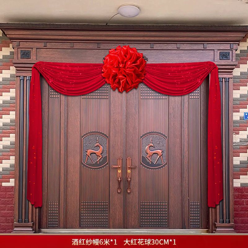 Cortina de tela decoración de la puerta de la boda gran bola de cártamo puerta de la unidad de la puerta de la casa nueva puerta de la casa de bodas flor de seda venta directa