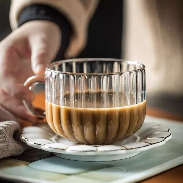 简约高颜值牛奶杯咖啡杯家用透明南瓜杯子玻璃早餐杯玻璃杯水杯