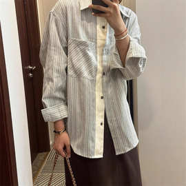 法式条纹衬衫秋季chic上衣女2026新款设计感小众洋气长袖穿搭衬衣