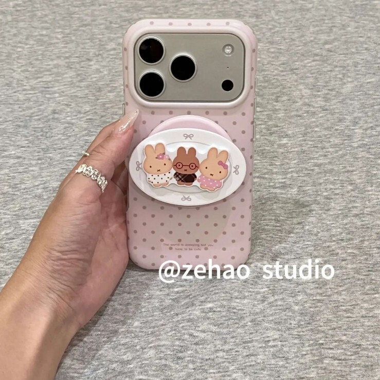 Pink Magnetic Polka Dot Cute Miffy Suitable for Apple 17Promax Double-Layer Iphone16 New 15 Mobile Phone Case