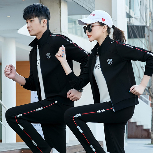 Couple's sportswear set casual three-piece set fashionable Korean-style slimming sports top with men's hoodie set spring and autumn