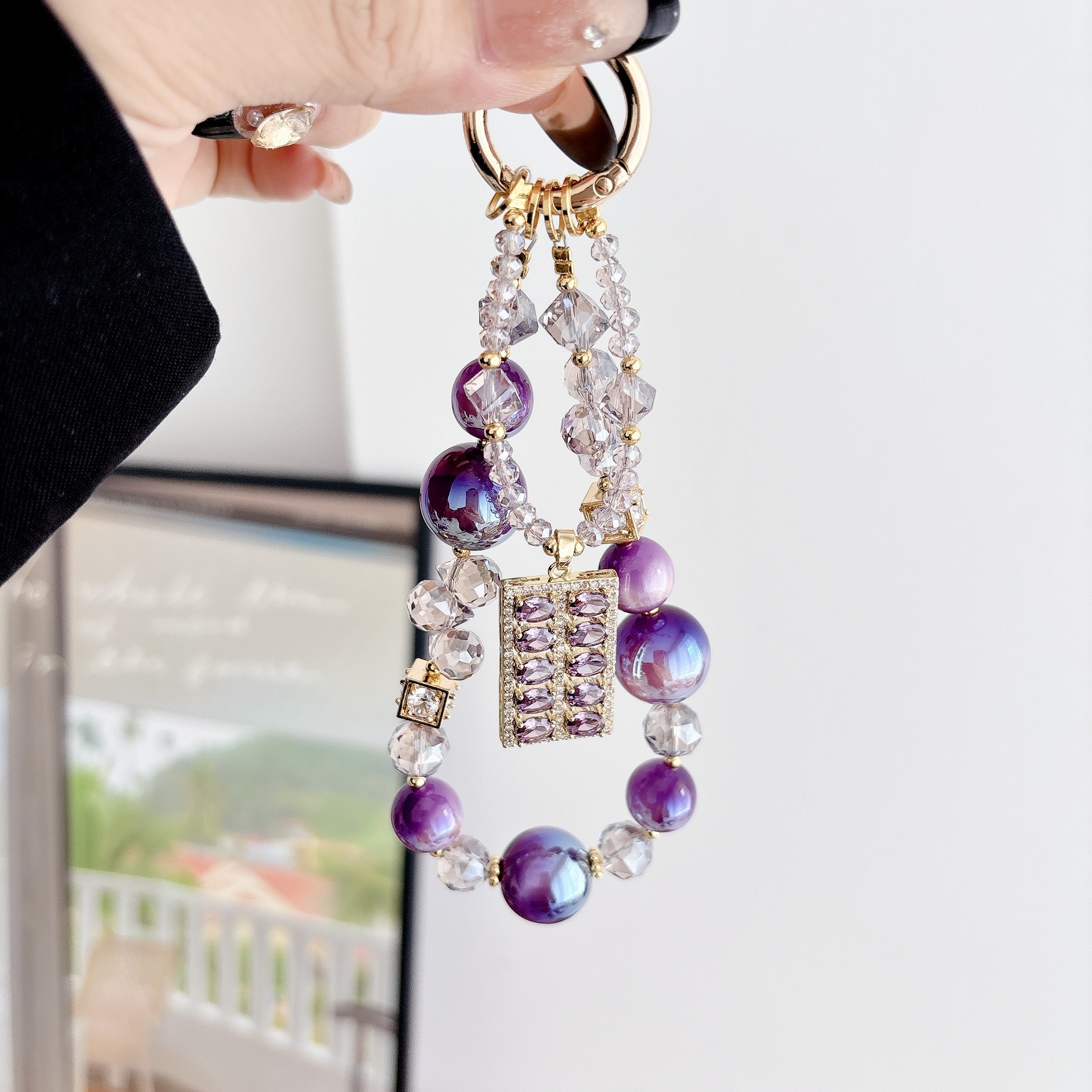 Alta sensación de lujo ligero zircon abaco serie de cadena de teléfono móvil cadena de teléfono móvil bolso llavero colgante nicho diseño