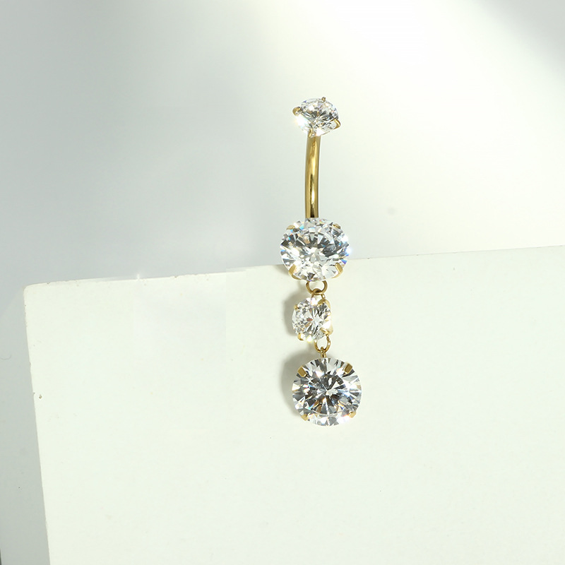 G23 Titanium 14G Navel Ring Inlaid Zircon French Elegant Double Zircon Belly Button Ring Simple Luxury Design detail image 7