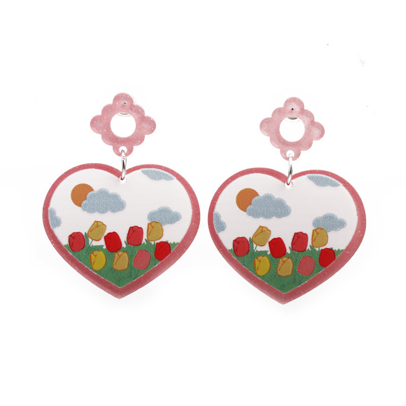 Pendientes de mariposa de corazón de acrílico de verano pendientes femeninos pendientes de flor en forma de corazón tridimensional transfronteriza europea y americana