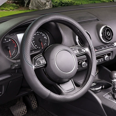 handle cover car decoration — Steering wheel cover - x680-black-deep-blue-line-with-white-environmental-protection-inner-ring-38cm-at-home-and-abroad