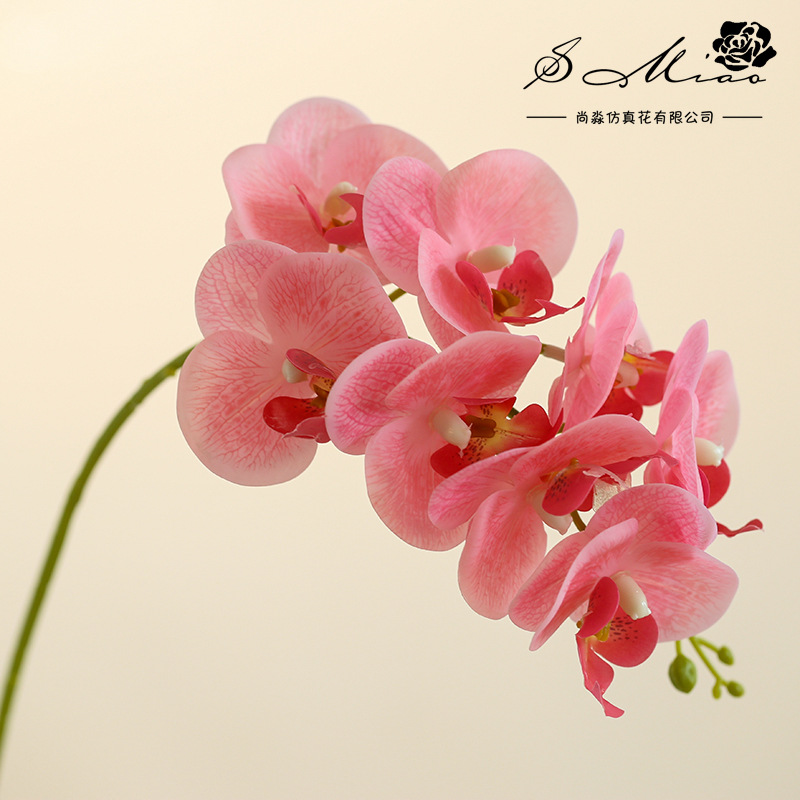 8 flores 3 hojas se sienten Phalaenopsis bonsai flor artificial de gama alta sala de estar decoración floral artificial en maceta flor artificial image 7