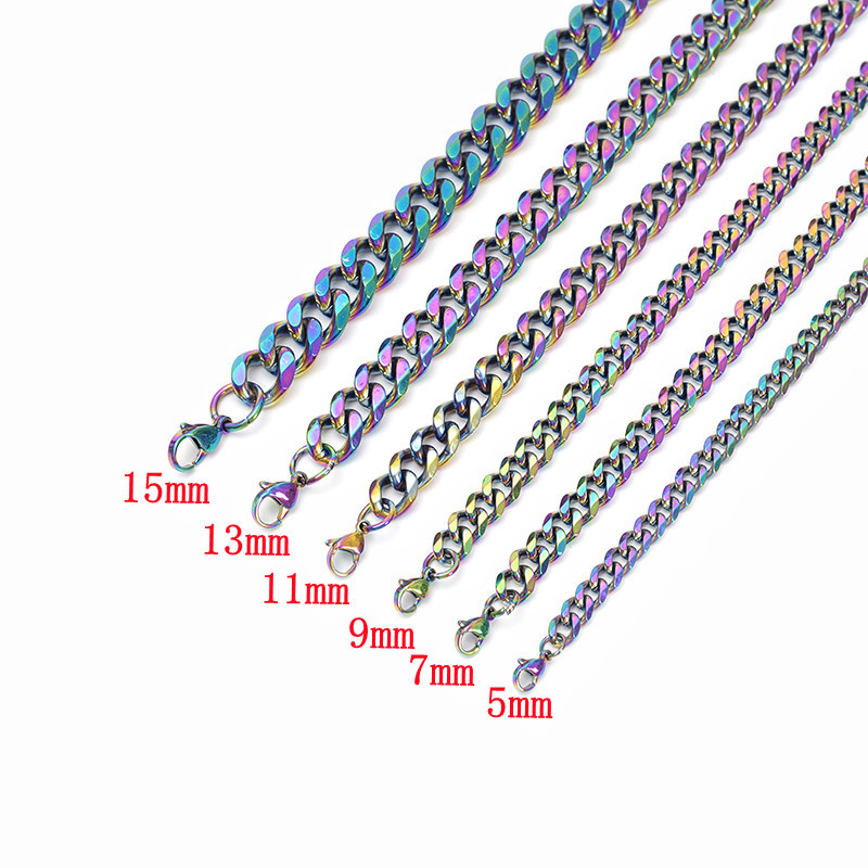 6-sided polished colorful titanium necklace men, punk rock hip-hop neck for women, stainless steel quenched Cuban chain_voghion.com