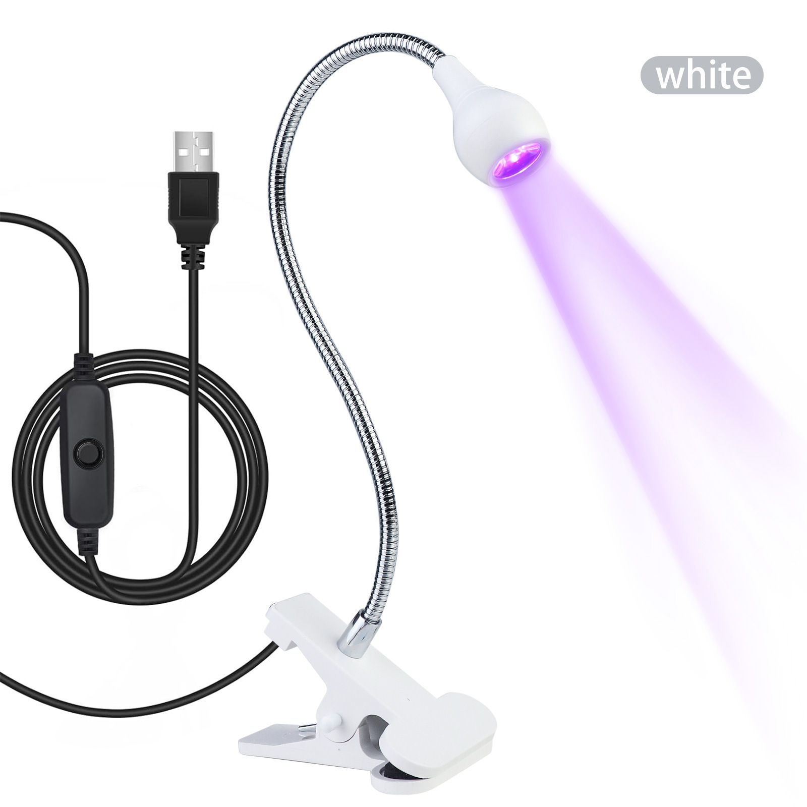 Transfronterizo exclusivo mini clavo pegamento UV lámpara de curado de luz púrpura con clip y interruptor de luz USB multiusos