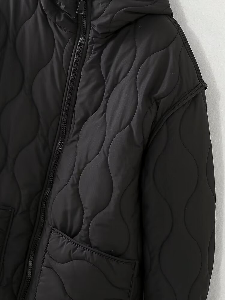 Women's clothing 2024 autumn and winter new hooded diamond grid warm jacket_voghion.com