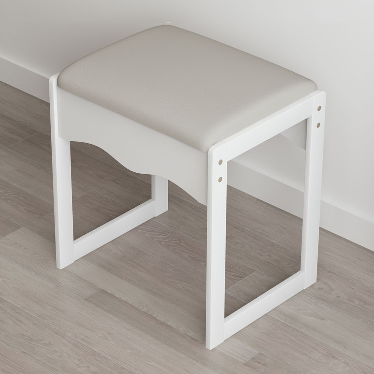 W7欧式实木化妆现代简约长方梳妆台餐椅卧室白色换鞋家用软包小凳