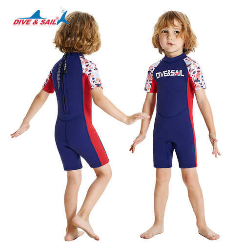 Children's wetsuit warm 2.5MM short-sleeved one-piece wetsuit for men, middle and large children thickened cold-proof swimming and surfing suit