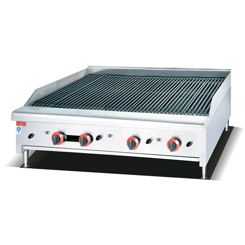 杰冠商用GB-489A台式燃气火山石烧烤炉铸铁不锈钢分区控温液化气