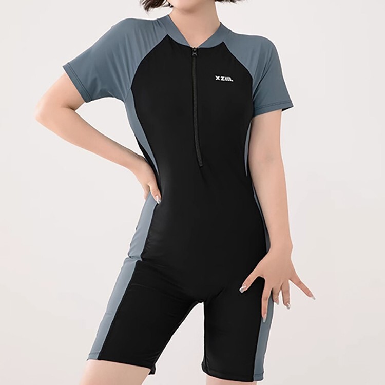 New Plus-Size Swimsuit for Women, One-Piece, Conservative, Competitive Training, Student Short-Sleeved Sports Diving Clothing Wholesale