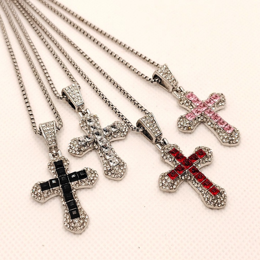 Transfronterizo europeo y americano diamante Cruz collar nuevo circón colgante hip hop personalidad de moda todo partido suéter cadena joyería