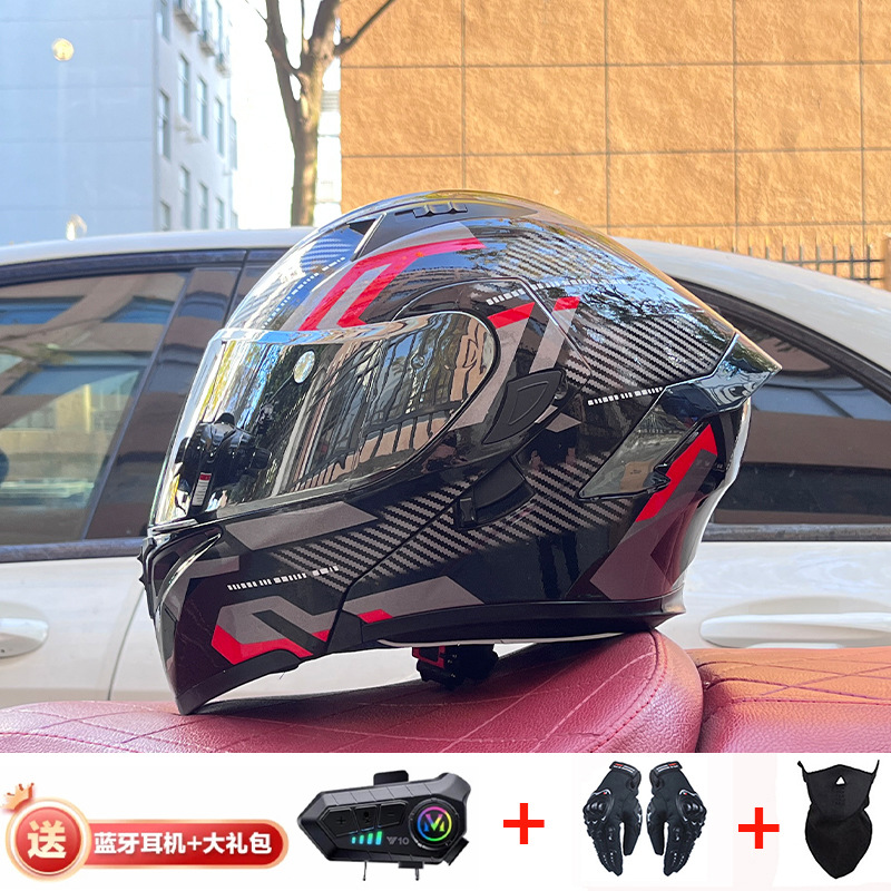 Casco de exposición Orz para hombres y mujeres invierno Doble espejo coche eléctrico semi-Casco completo cola de color coche deportivo ranura Bluetooth cuatro estaciones casco