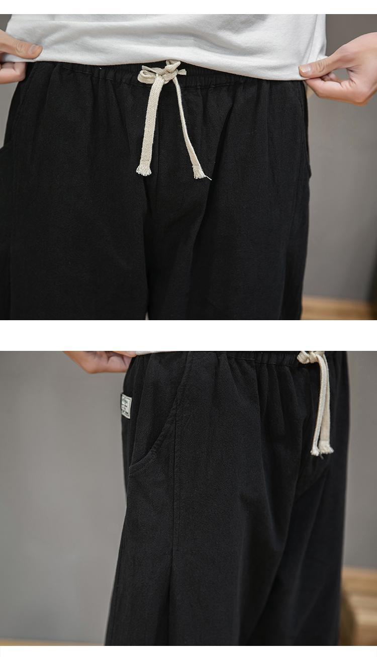 Pantalon lanterne en coton et lin de sport d'été à sept points, pantalon ample à la cheville Haren pour hommes_voghion.com
