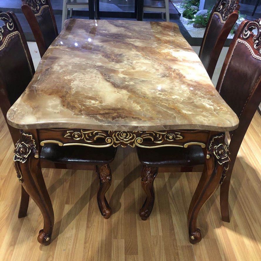 大理石餐桌椅实木餐桌椅组合欧式餐桌椅组合大理石餐桌小户型餐桌