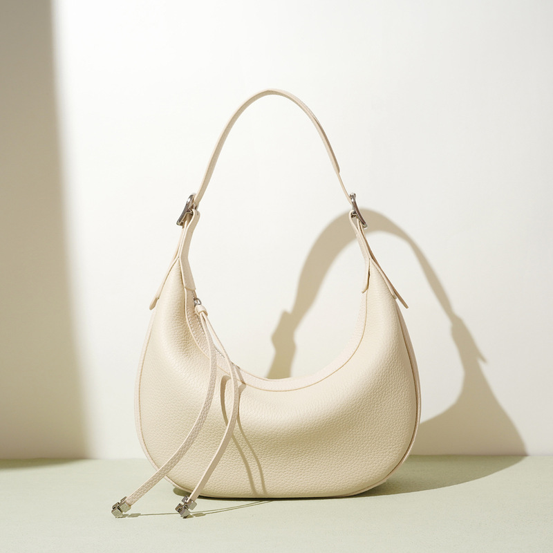 2026 Fashionable and Simple Niche Design Half-Moon Bag New Style Genuine Leather Shoulder Bag Textured Handbag Crossbody Bag Women's Bag