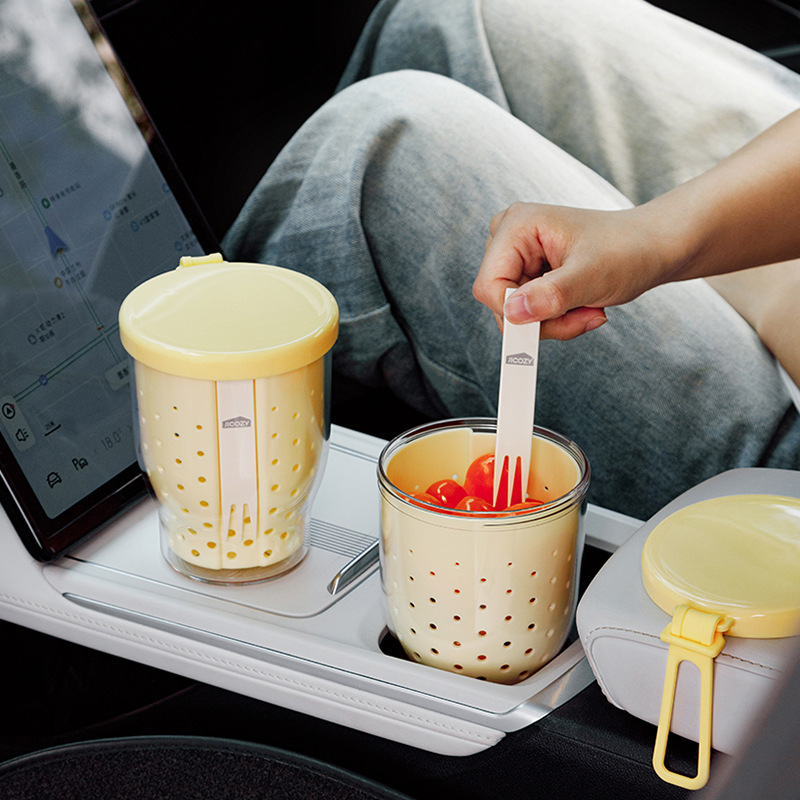 Jicang ポータブル フルーツ カップ フォーク付き サラダ カップ 蓋付き オフィスワーカー テイクアウト 車用排水カップ|undefined