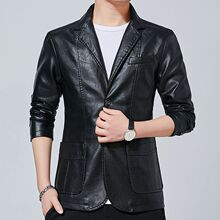 男士男秋冬皮西服韩版皮衣商务青皮衣新款皮衣外套中年新款