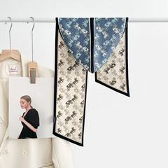 春秋新款双面异色真丝羊毛护颈围巾女百搭高级感丝毛飘带小领巾