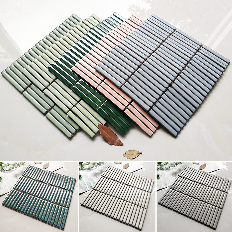 Nordic Modern Style Slender Strip Mosaic Three Row Kiln Chopsticks Tile Toilet Wall Tile Bathroom Toilet Tile