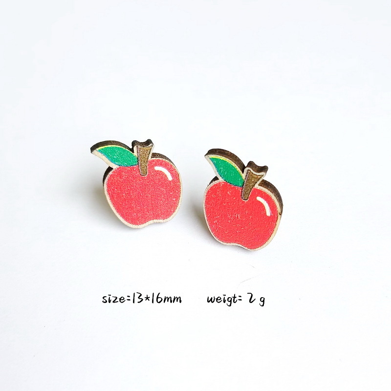 1 Pair Cartoon Style Book Rainbow Apple Wood Printing Women's Ear Studs display picture 13