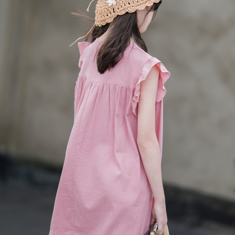 Vestido de niña, manga voladora de verano, falda literaria para niños, falda de playa de vacaciones con volantes, estilo occidental suelto