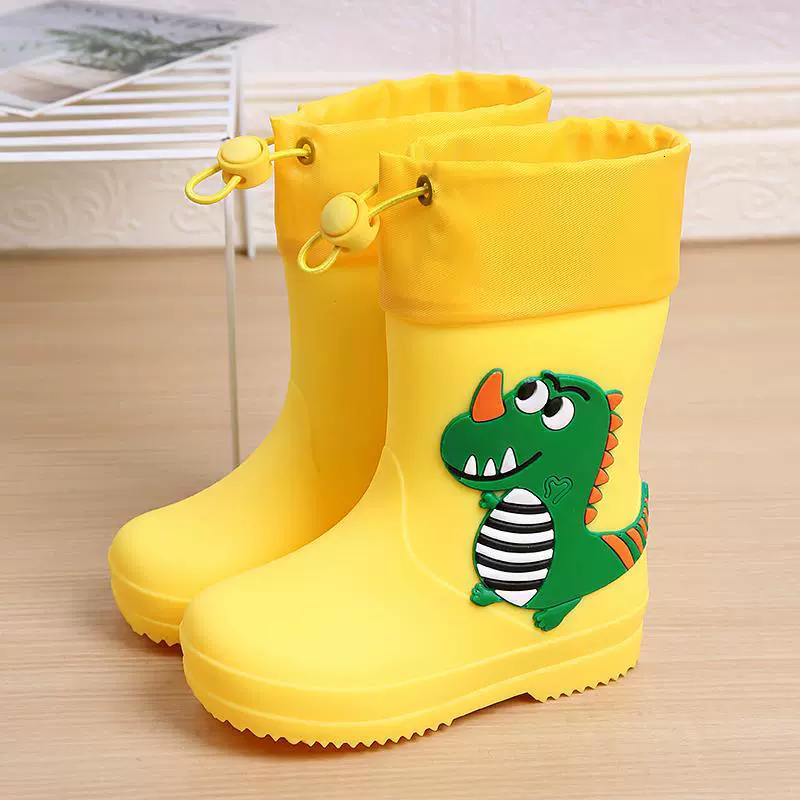 Детские непромокаемые сапоги для мальчиков, Нескользящие закрытые непромокаемые сапоги на флисовой подкладке для маленьких мальчиков с динозаврами, Детская Водная обувь для девочек