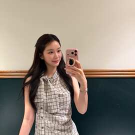 2026 韩版  减龄格纹小高领系带收腰上衣女显瘦气质百搭衬衫 女