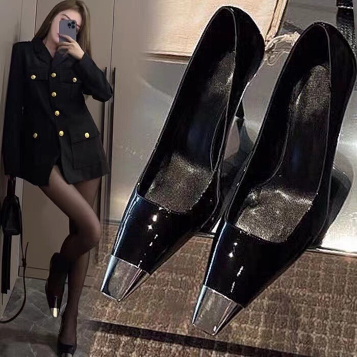 Spot A-202 Park Caiying's Same Style 2025 Commuter Style Fashionable and Versatile Black Sexy Stiletto High-Heeled Shoes Spot A-202 Park Caiying's Same Style 2025 Commuter Style Fashionable and Versatile Black Sexy Stiletto High-Heeled Shoes
