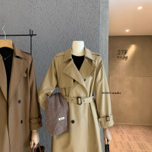 【WGWE】7033广州十三行女装2025秋装新款卡其色外套长款翻领风衣