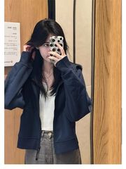 小个子短款正肩卫衣薄款连帽外套女春秋新款学生上衣穿搭拉链开衫