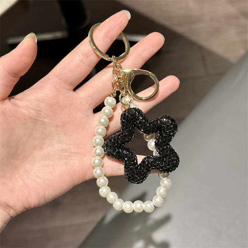 Porte-clés de luxe vintage, porte-clés pentagramme entièrement serti de diamants, pendentif clé de voiture en forme d'étoile serti de diamants, sac pour femme_voghion.com