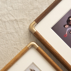 Copper Corner Solid Wood Photo Frame for Picture Display, Simple 6-Person Family Portrait Small Frame, Walnut Wall Hanging Picture Frame Decoration