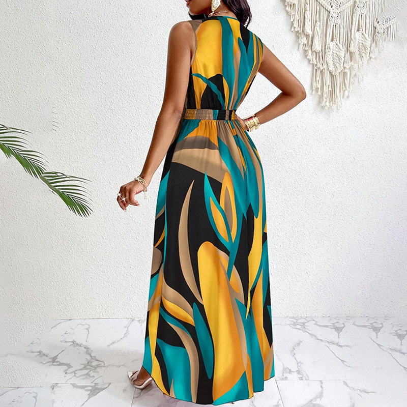 A- Line Skirt Dresses Type Sleeveless Sleeve Type Polyester Fabric Type Wholesale Women's Elegant Sexy Tropical Printing Printing Family Gathering Travel Beach V Neck Sleeveless A- Line Skirt