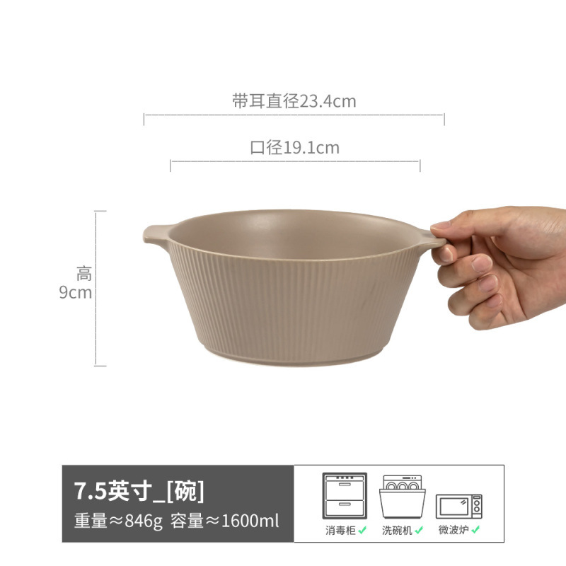 Tazón de cerámica vintage de doble asa, tazón para fideos, tazón para yogur, tazón redondo, tazón para sopa, tazón de estilo japonés, vajilla al por mayor, esmaltado en horno