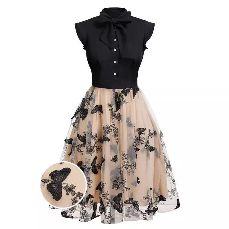 in stock 2024 Europe and the United States cross-border best selling new shirt collar three-dimensional butterfly elegant cocktail party dress evening dress women in stock 2024 Europe and the United States cross-border best selling new shirt collar three-dimensional butterfly elegant cocktail party dress evening dress women