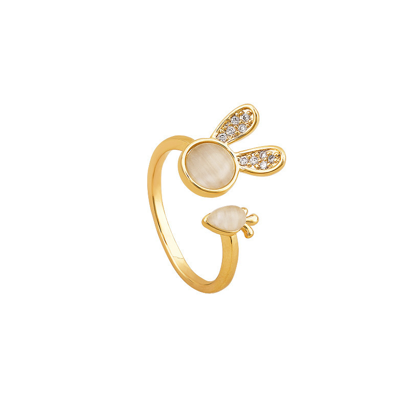 Adjustable Cat Eye Stone Rabbit Ring Alloy Geometric Fashion Ring_voghion.com