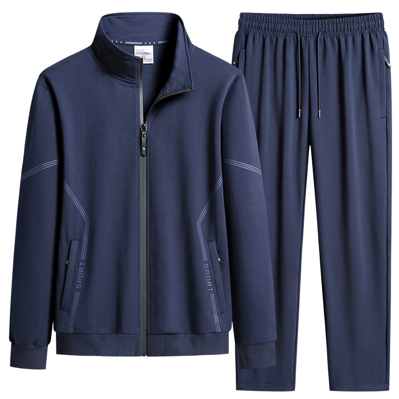 Trajes deportivos de ocio transfronterizos Cardigan de cuello de algodón de dos piezas 2026 nuevo primavera y otoño ropa de running para papá