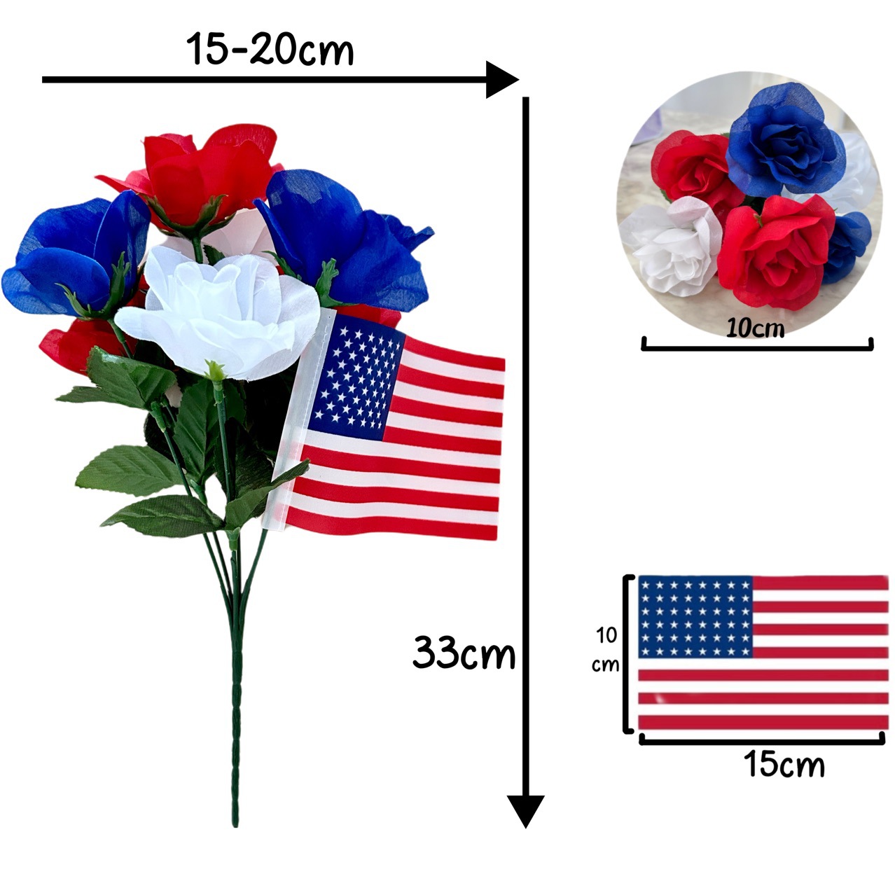 Cross-border Independence Day red white blue artificial flower silk flower fake flower holiday party dress props