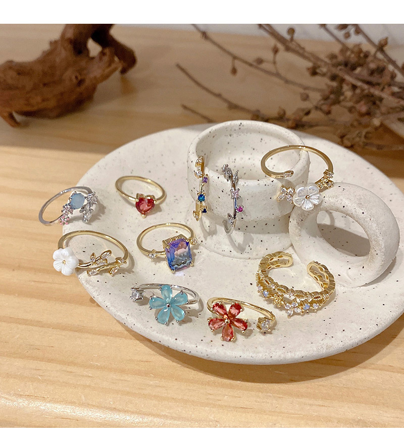 Retro Flower Copper Inlay Zircon Open Ring 1 Piece