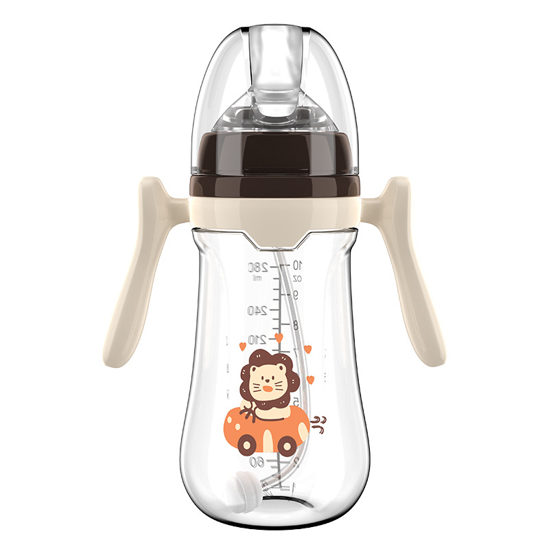 Bebés pequeños chupadores 180/240/280ml serie simple con mango PP biberón con pajita