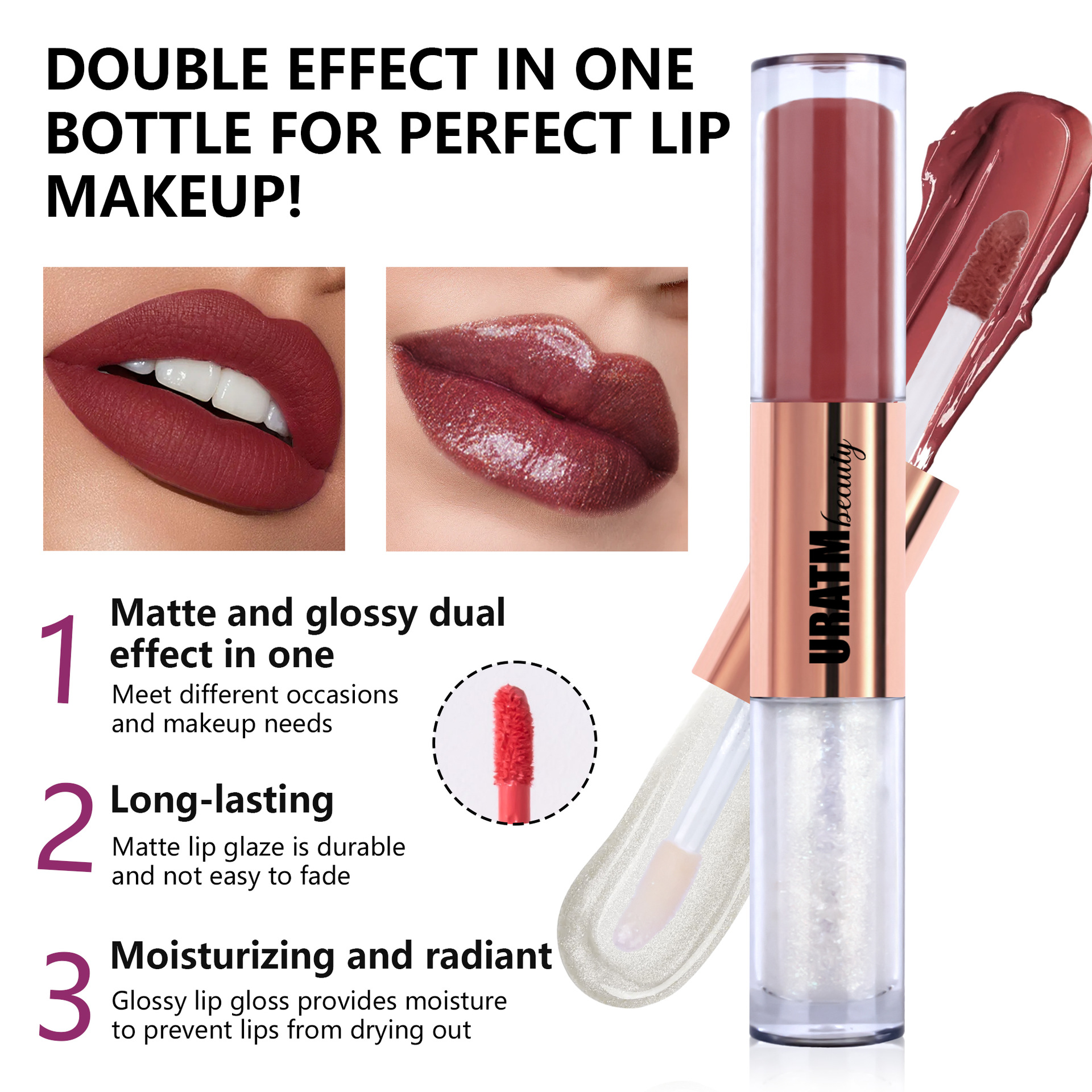 SHCOETY Cross-border double-head lip gloss matte laminated pearlescent fine sparkling lip gloss is not easy to stick to the cup and does not fade for a long time Application Scenario