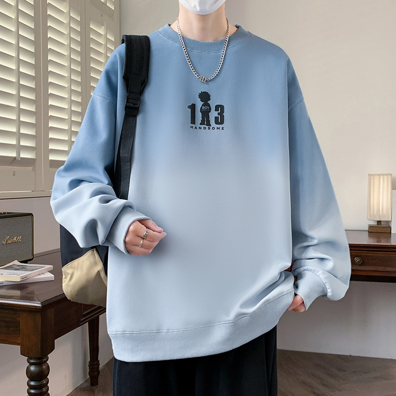 春秋季青少年渐变圆领卫衣男孩12-15岁初高中学生长袖打底衫上衣T|undefined