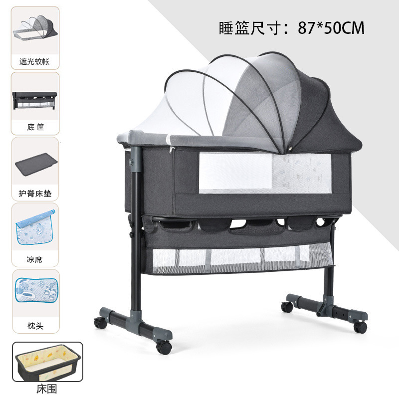 Cama cuna multifuncional para recién nacidos, extraíble con cama plegable, cama para juegos para bebés, mesa de pañales con rodillo
