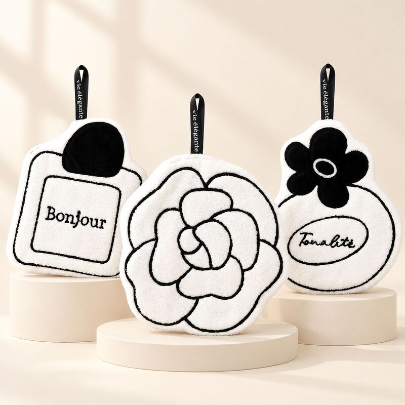 French-style floral hand towels, cute and adorable, designed to hang, with a non-shedding coral fleece material, perfect for the kitchen and bathroom