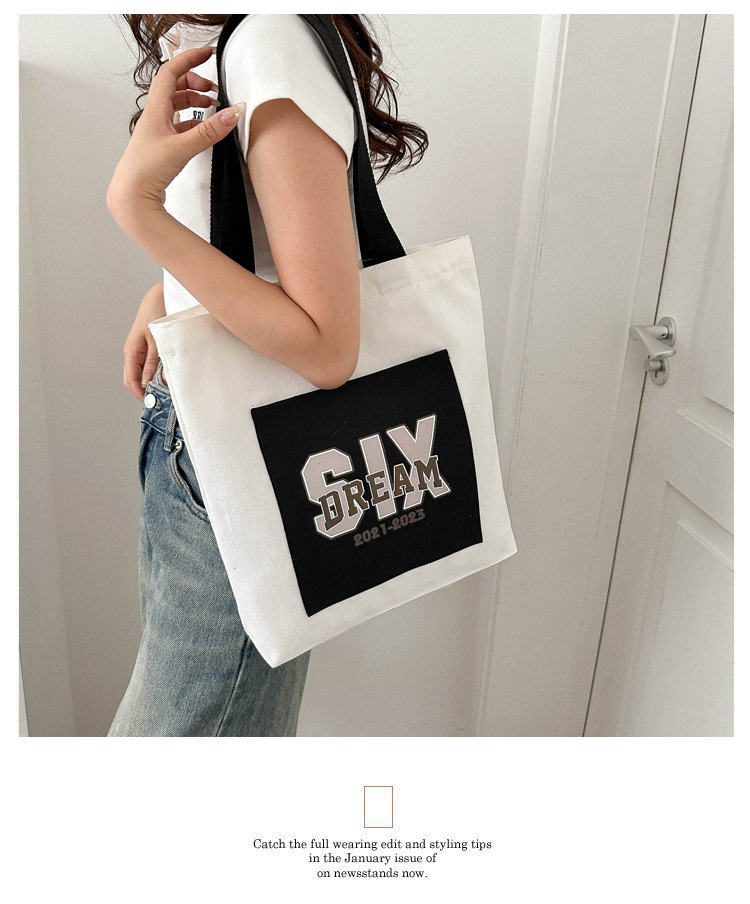 Wholesale of 2025 new casual and fashionable canvas bags, large-capacity single-shoulder bags for college students' shopping, and trendy tote bags Item Picture